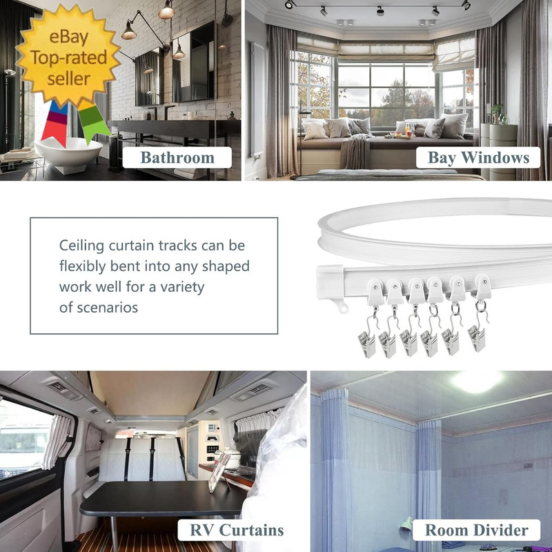 Ceiling Curtain Track, Flexible Bendable Curtain Rail System, 20Ft Wall Mount He gallery