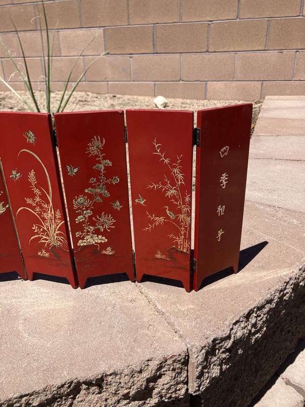 Mini Small Red Lacquered 6 Panel Divider Table Screen Folding Portable gallery