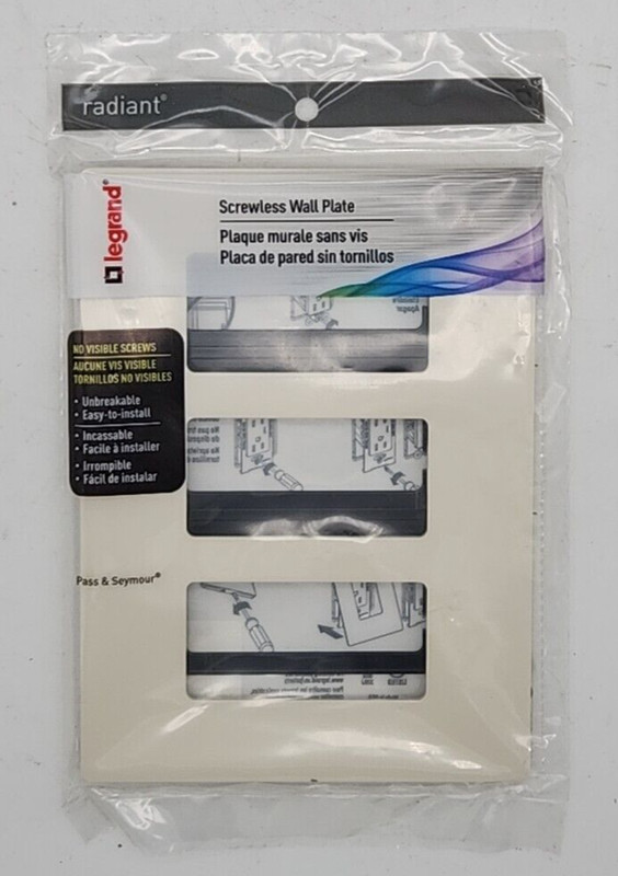 Legrand Radiant Screwless Wall for Decorator Rocker Plates Outlets, 3-Gang Almd gallery