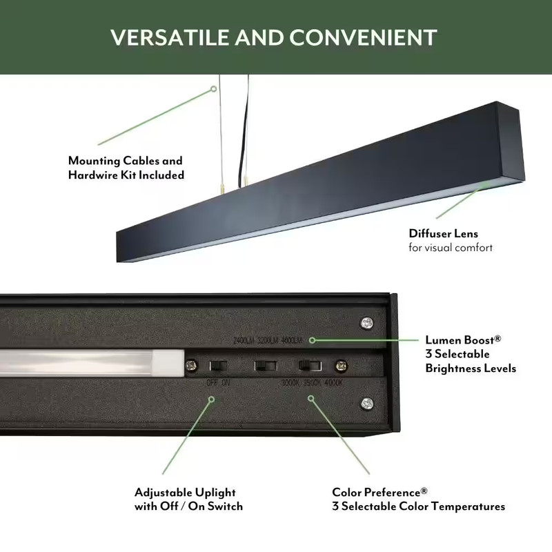 1-Pack 4 Ft. Integrated LED Black Strip Light Fixture Architectural Linear Adjus gallery