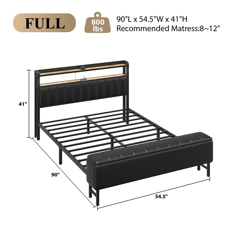 Full Size Bed Frame Upholstered with Starry Sky Light and Charging Station gallery
