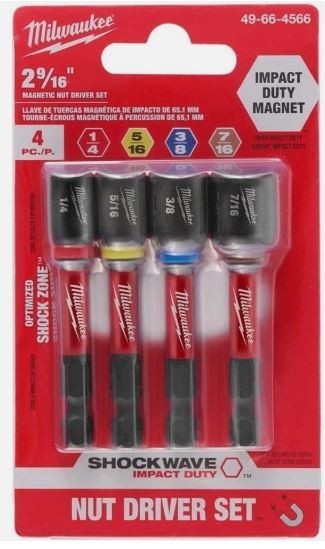 Milwaukee 4Pc. Nut Driver Set Shockwave Impact Duty 2-9/16" Magnetic 49-66-4566 gallery
