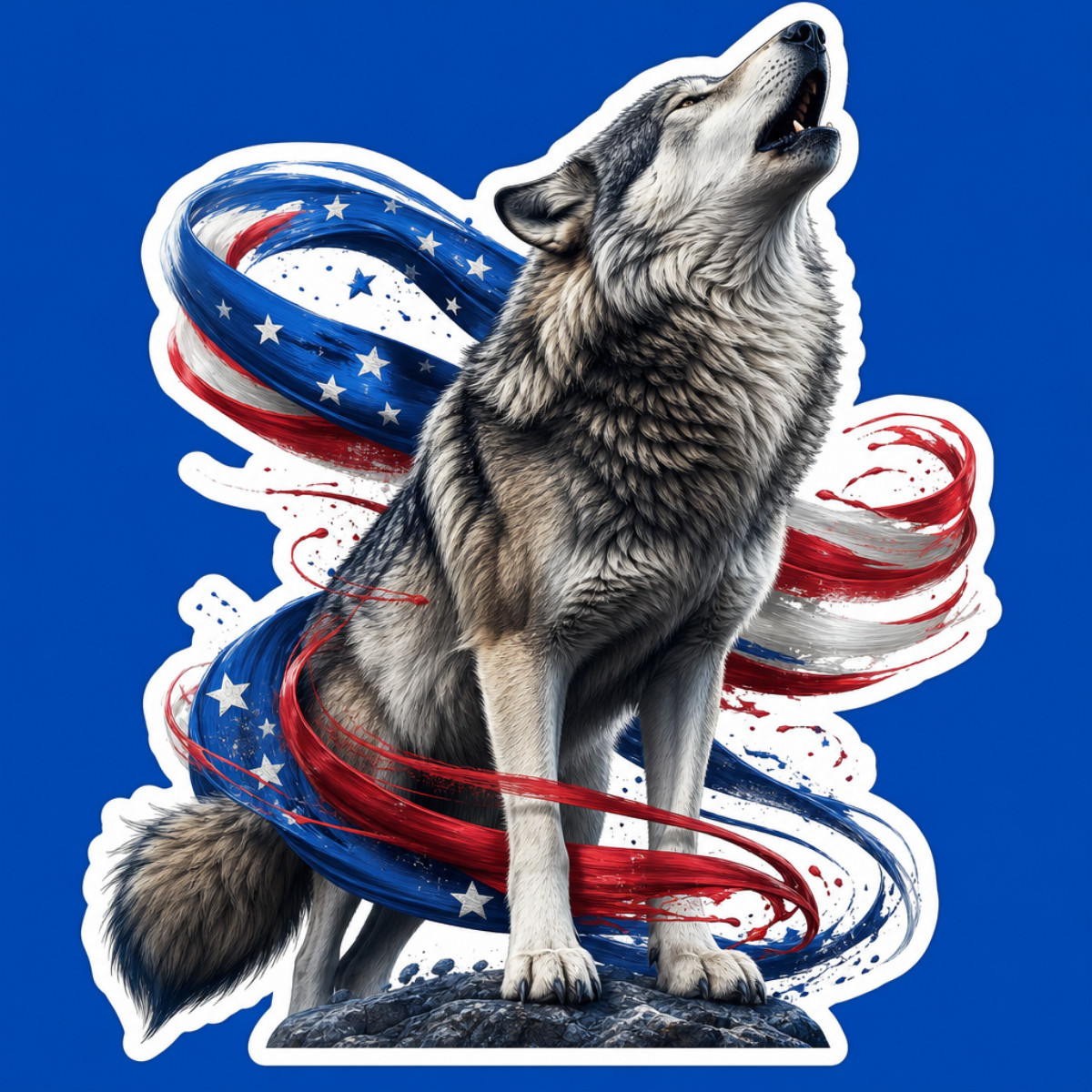 3 Inch Patriotic Howling Wolf Sticker USA Flag Red White Blue Vinyl Decal gallery