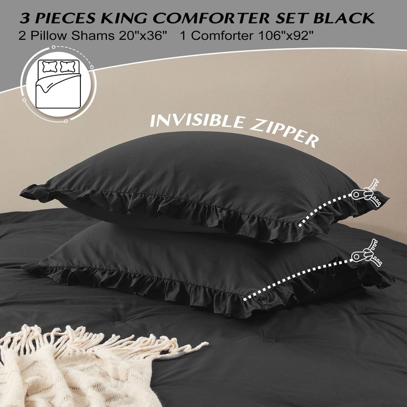 King Comforter Set Black - Ruffle Comforter for King Size Bed, Fluffy King Size gallery