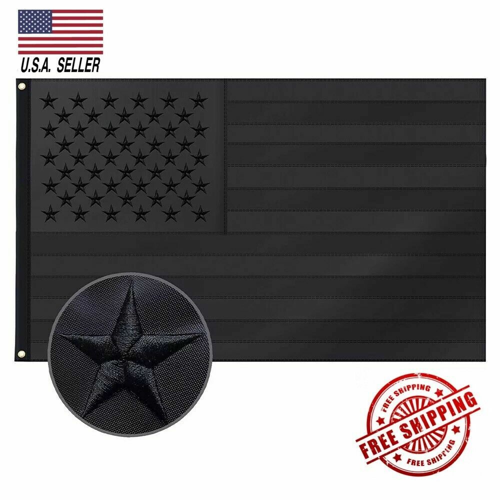 All Black American Flag 3x5 ft Embroidered USA Blackout Tactical US Black Flag gallery