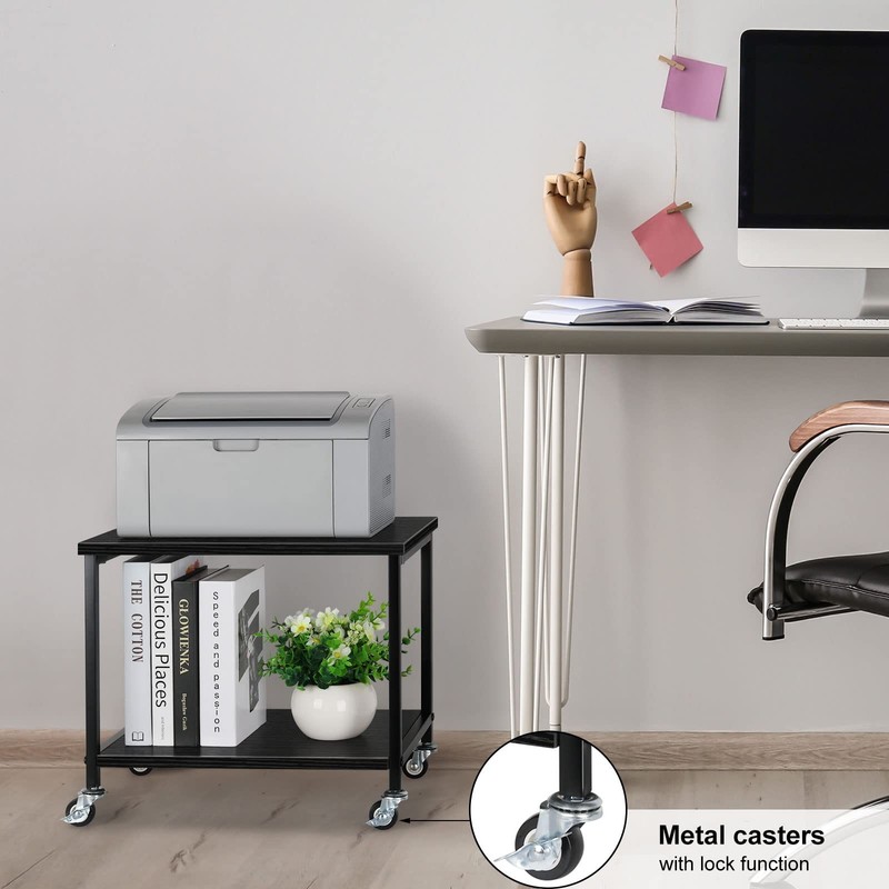 Black 2Tier Rolling Printer Stand Under Desk Mobile Table Scanner Fax Rack gallery