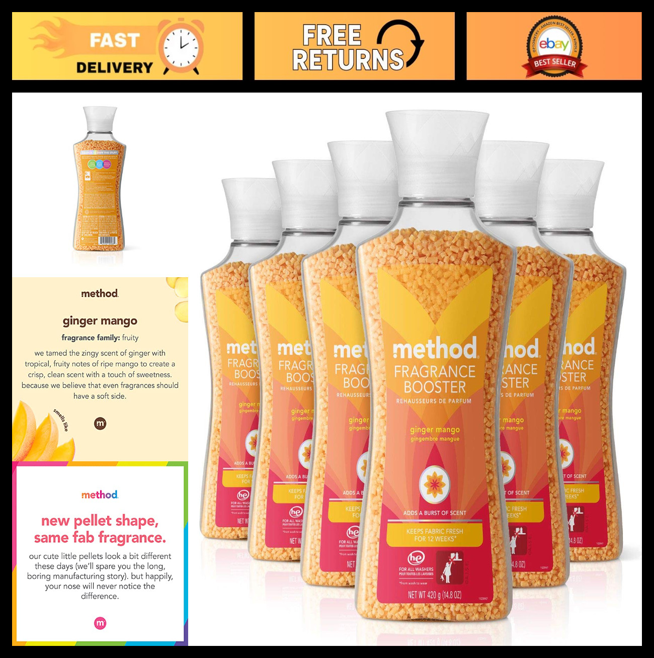 Ginger Mango Fragrance Booster - Keeps Clothes Fresh for 12 Weeks, 14.8 oz, Pack gallery