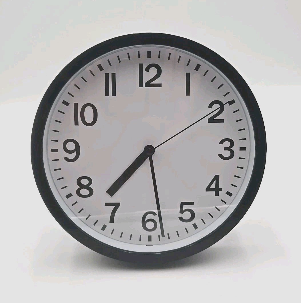 Round Quartz Wall Clock Black Frame White Face Analog Home Office School Battery gallery