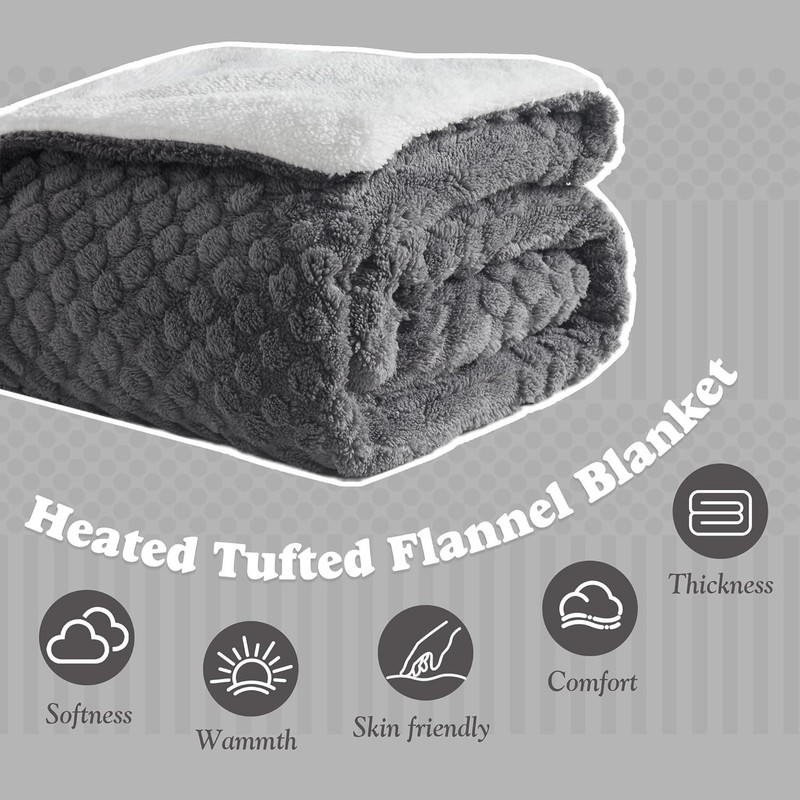 Tufted Heated Blanket Throw Size- Fast Warming with 6 Heat Settings & 4 Hours... gallery