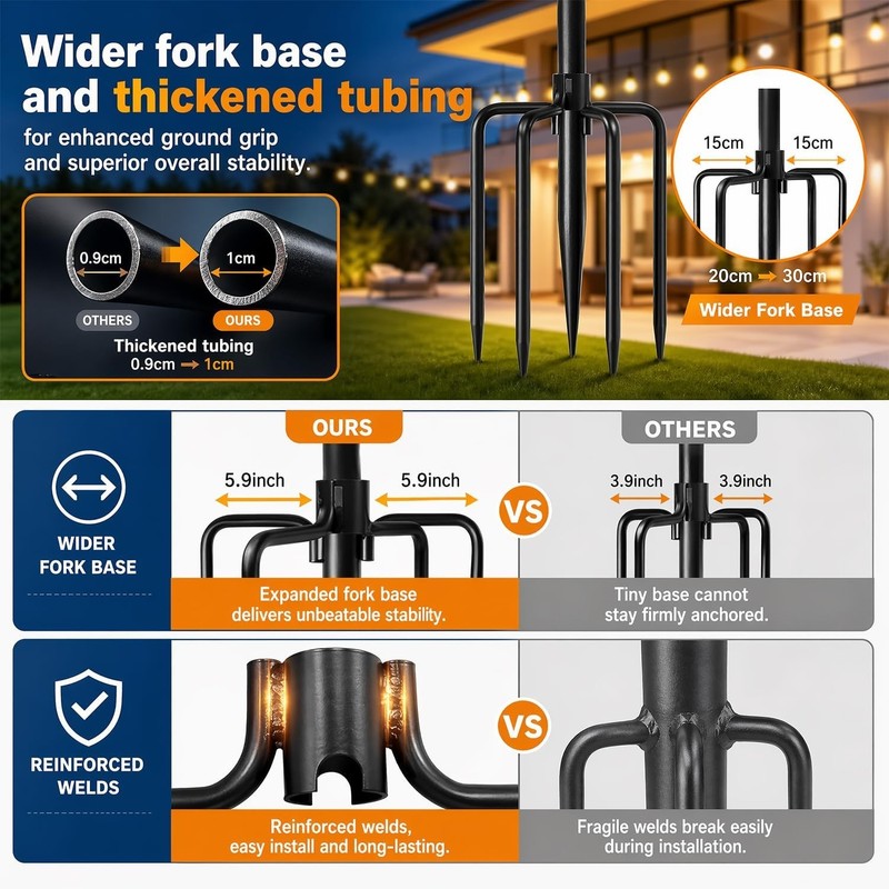NEW 6 Pack 9FT String Light Poles Outdoor Metal Hanging Patio Garden Party gallery