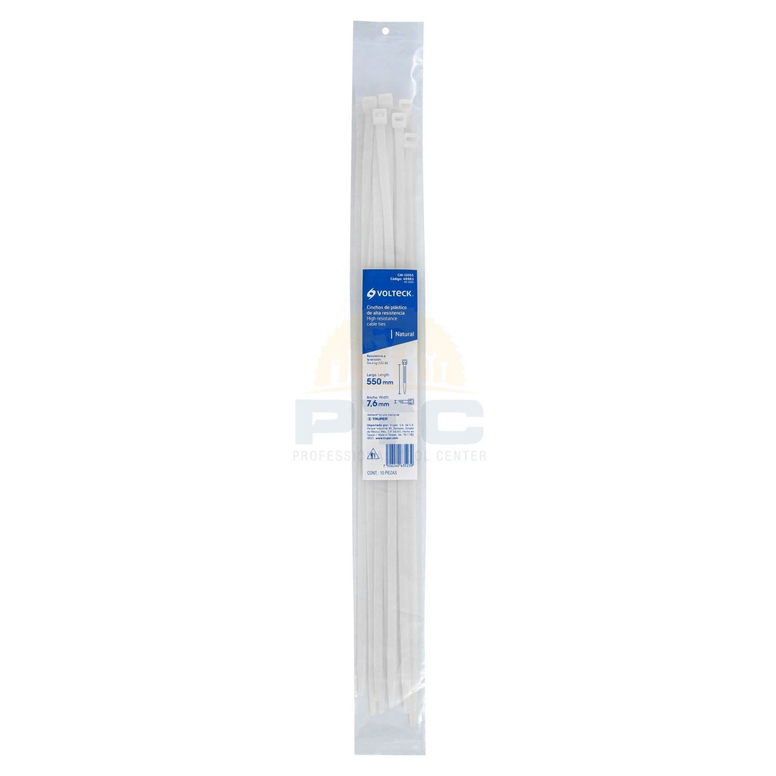 Volteck CIN-12055 Bag with 10 plastic cable ties 120 lb, 550x7.6 mm, natural gallery