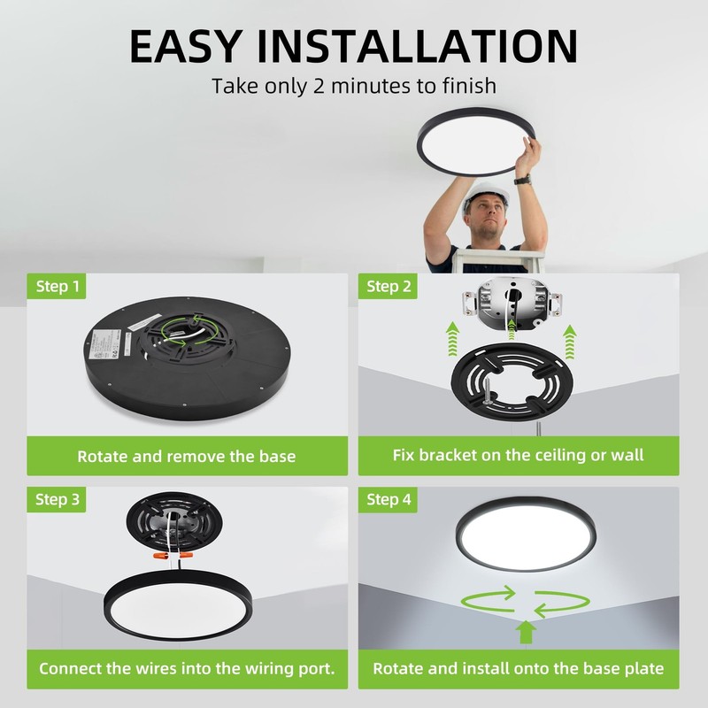 2 Pack 12 Inch Selectable CCT Round Flat Panel Light, 24W, 3000K/4000K/5000K,... gallery