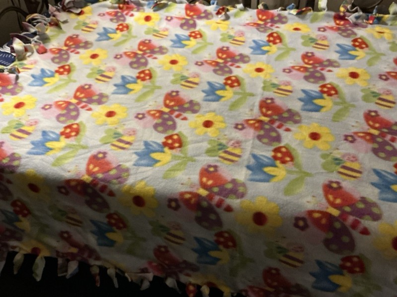 Handmade Handtied Single Layer Butterfly Bumblebee Flower Fleece Blanket 66”x48” gallery