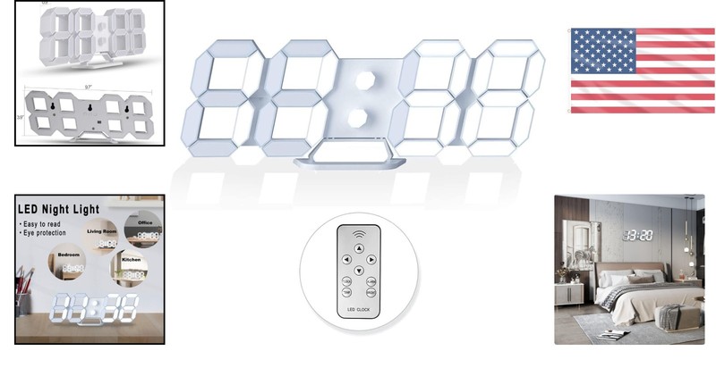 9.7'' Modern 3D LED Wall Clock with Snooze & Remote - Perfect Night Light gallery