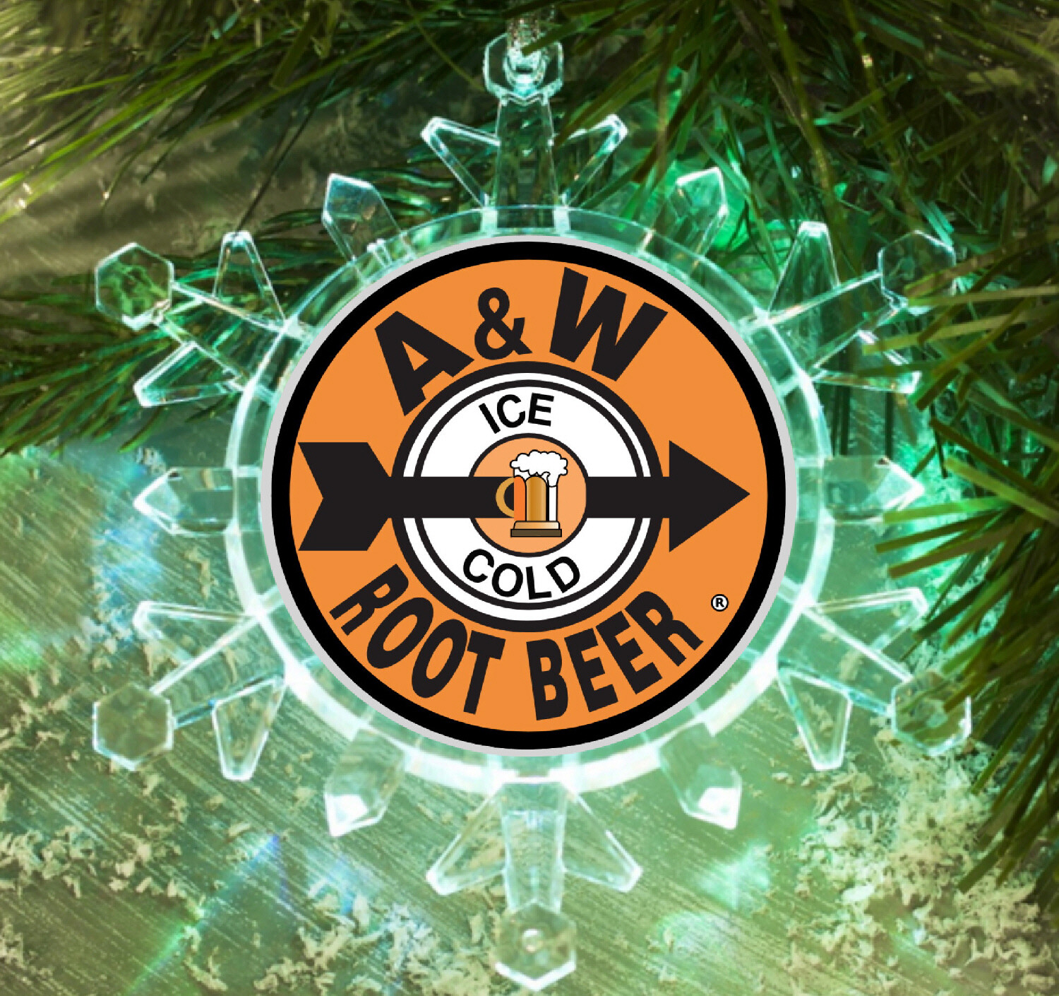 A&W Root Beer retro Snowflake Color Blinks Lit Holiday Christmas Tree Ornament gallery