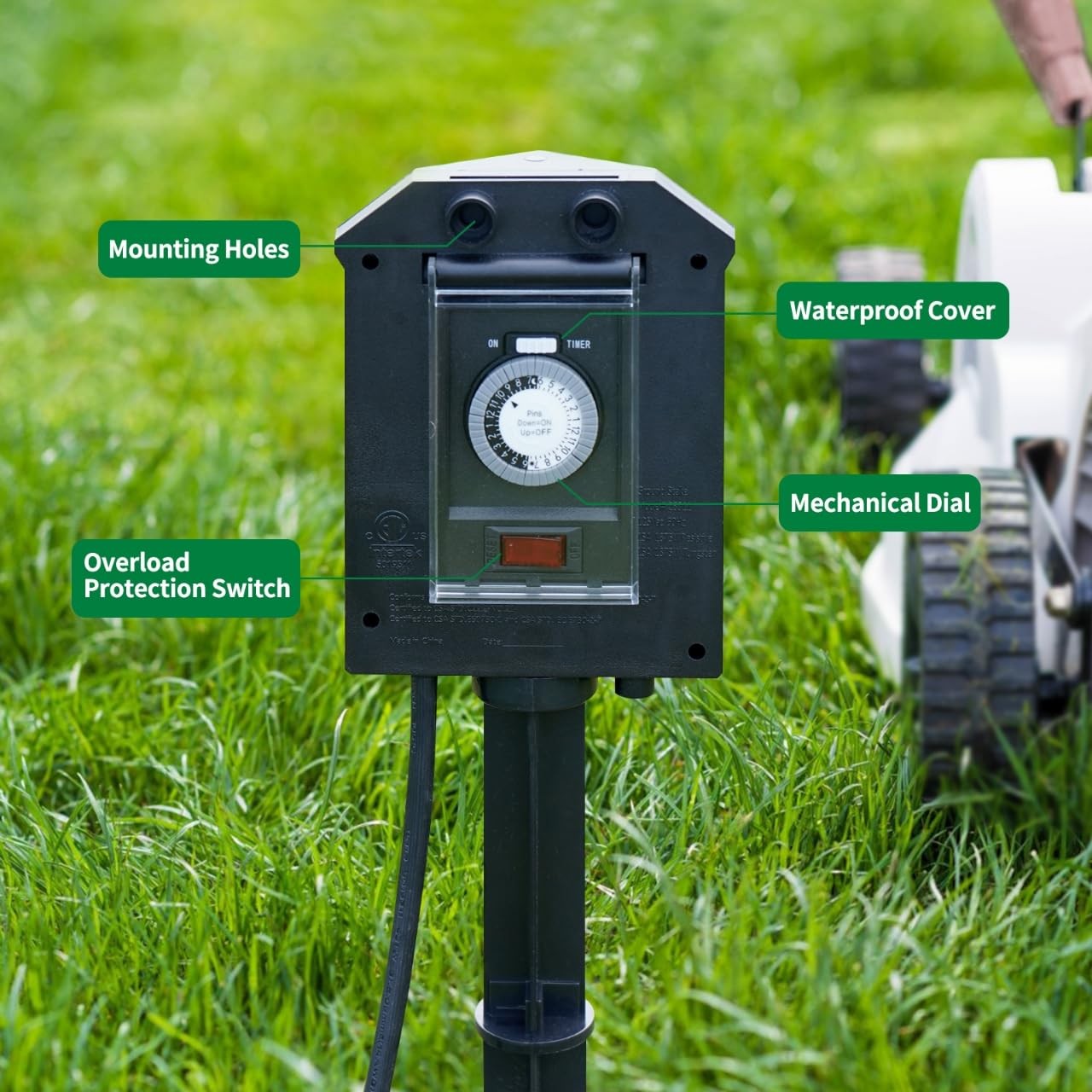 Outdoor Power Strip Waterproof, 24 Hour Mechanical Timer, 6 ft Extension Cord... gallery