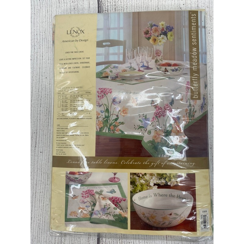 Lenox Butterfly Meadow Sentiments Tablecloth 70 Round White Floral 100% Cotton gallery