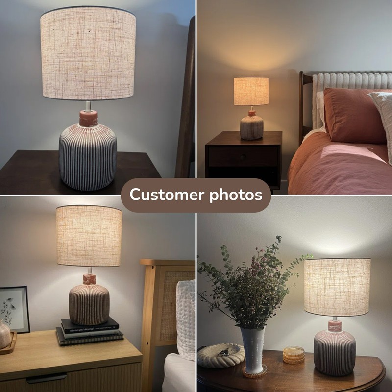 EDISHINE Ceramic Table Lamp,Striped Base w/ Red Glaze,Modern Rustic Bedside Lamp gallery