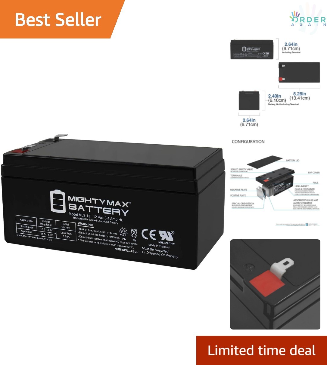 12V 3AH Lead Acid Replacement Battery for Toro Lawn Mower Mower Use gallery