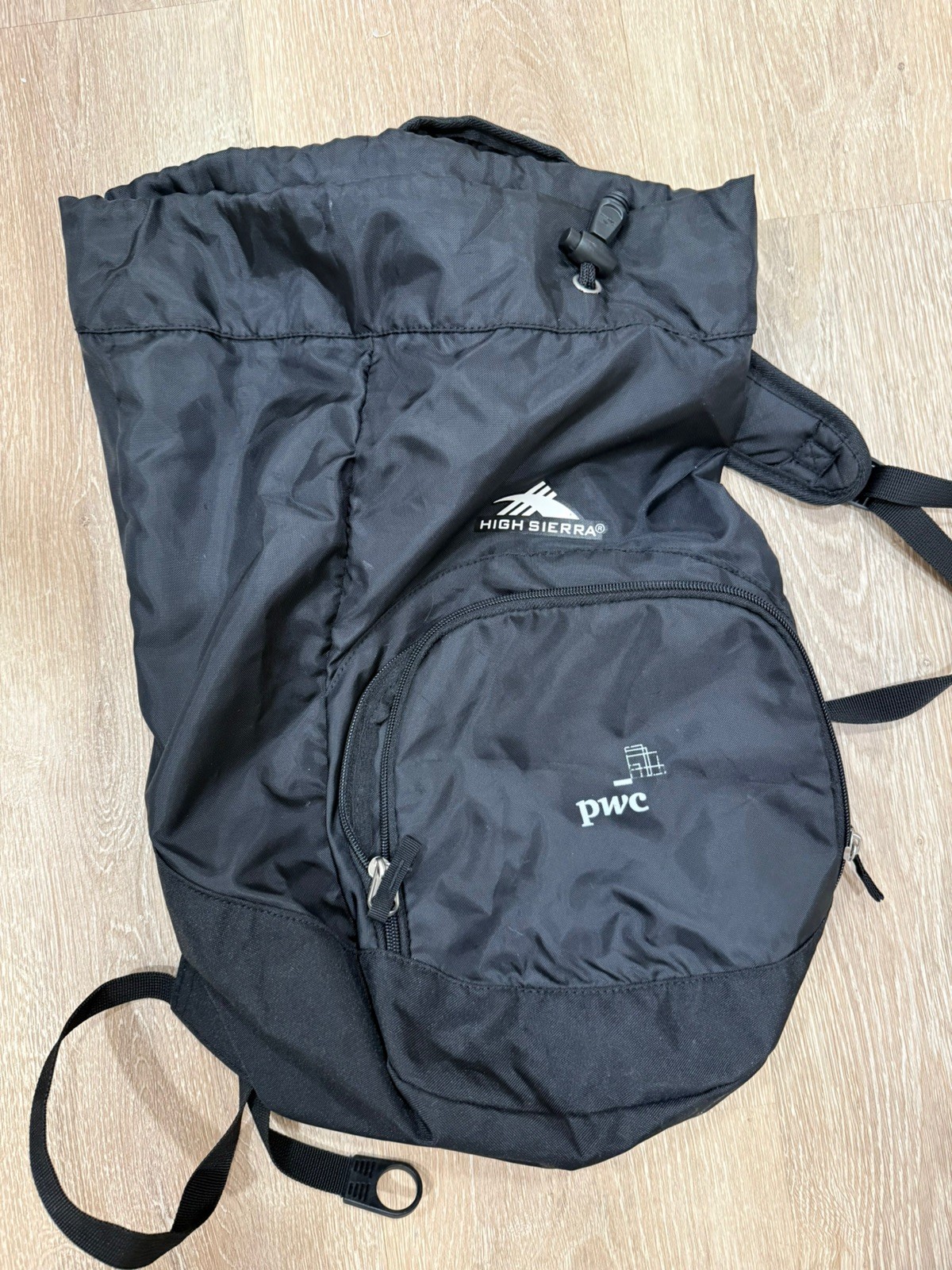 High Sierra Black Synch Nylon Drawstring Backpack Knapsack Bag PWC