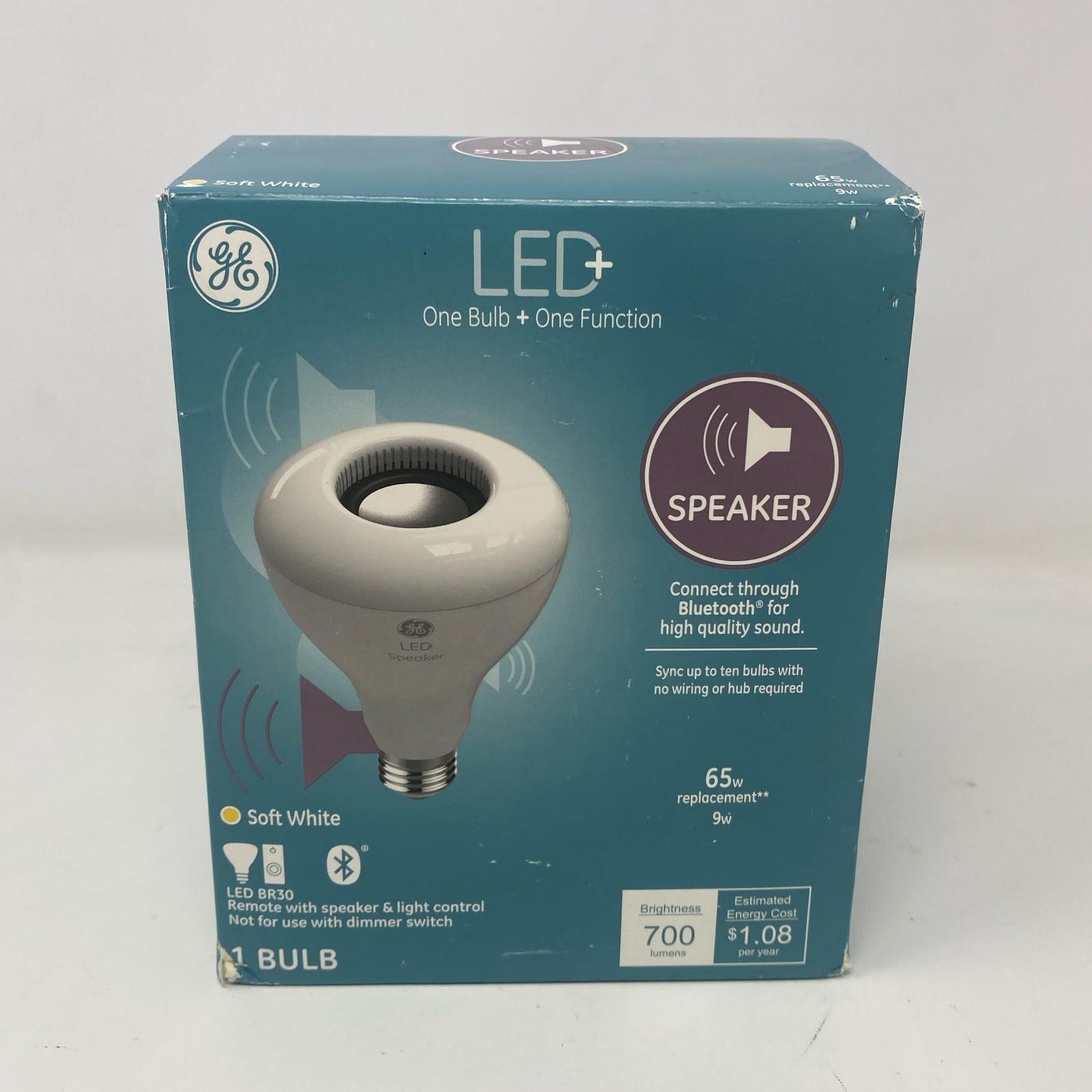 GE LED+ BR30 Soft White Bluetooth Speaker Bulb + Remote, 700lm gallery