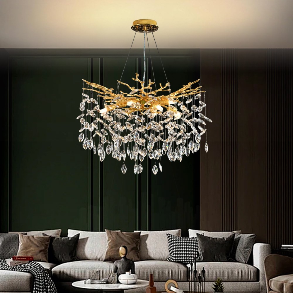 Modern Tree Branch Crystal Chandelier Luxury Gold Crystal Pendant Lighting 80cm gallery