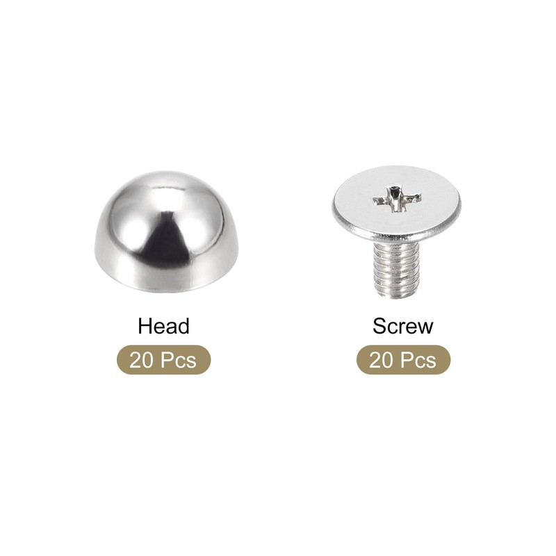 20 Sets 8x5mm Screw Back Rivets Solid Round Head Leather Studs Silver gallery