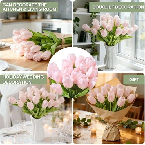 Artificial Tulips 20 Stems () Silk Flowers for Wedding Spring Light Pink gallery