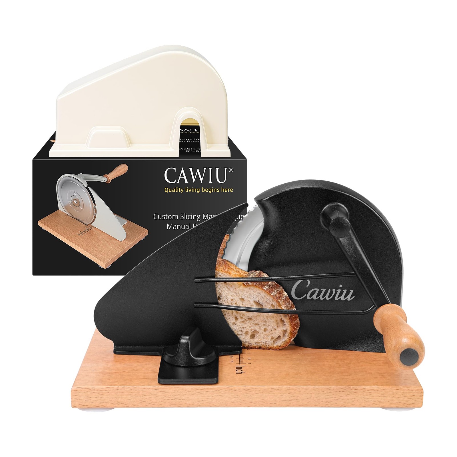 CAWIU Manual Bread Slicer Hand Crank Cutter Adjustable Sourdough Suction Cream gallery