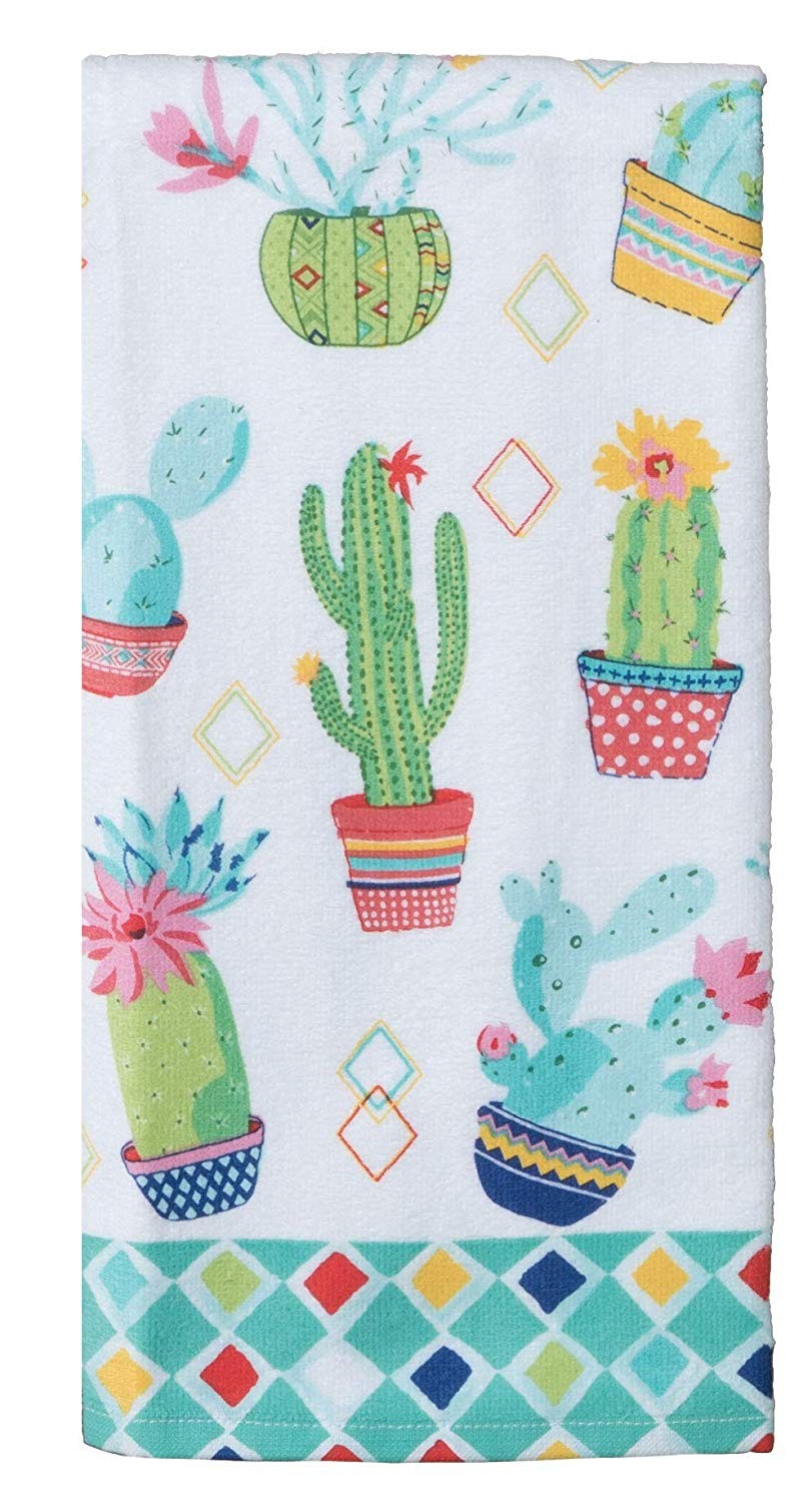 New Kitchen Linen Set - Cactus Garden Design 4 Piece Bundle Includes 2 Terry gallery