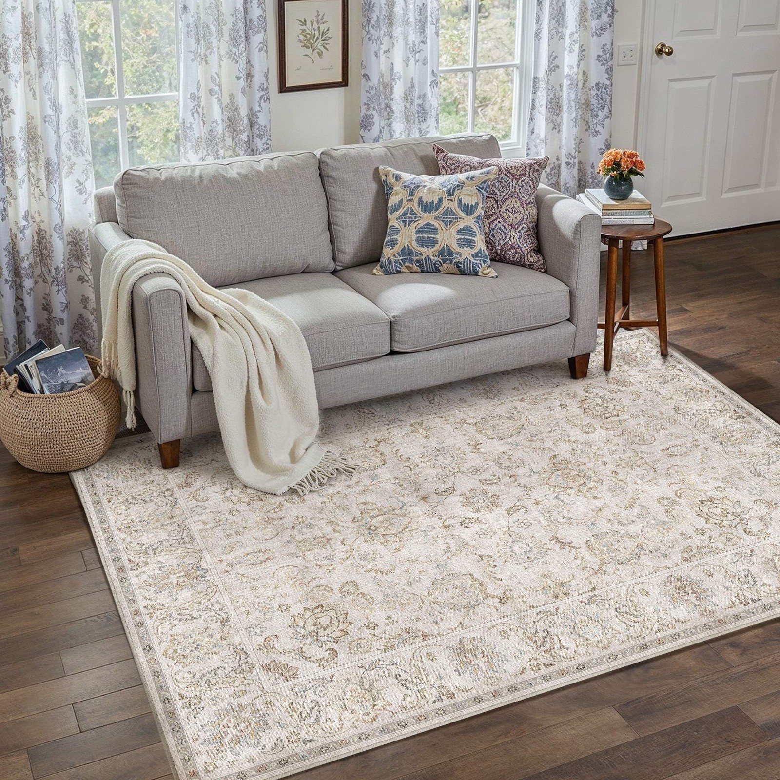 3x5 Machine Washable Area Rugs Vintage Grey - Neutral Non Slip Stain Resistan... gallery