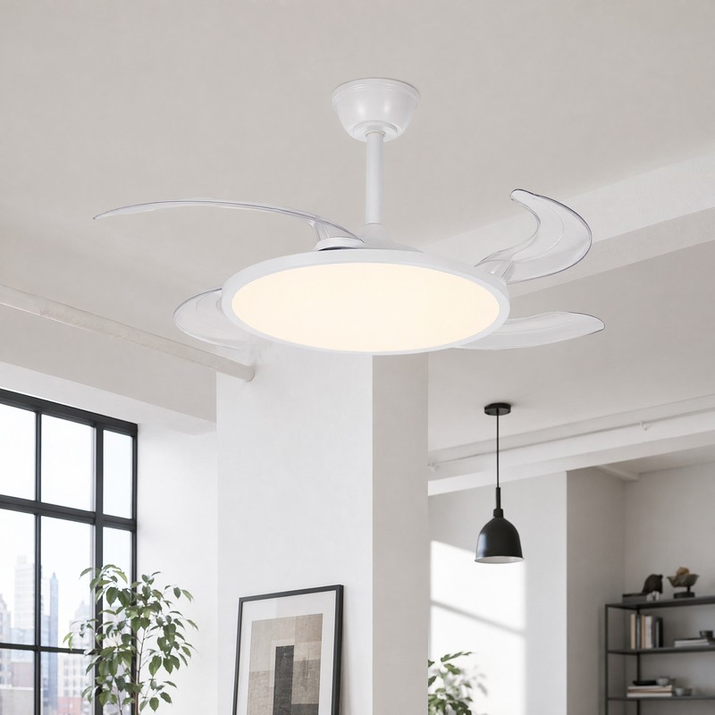 42 inch White Low Profile Retractable LED Ceiling Fan Remote Control with Light gallery