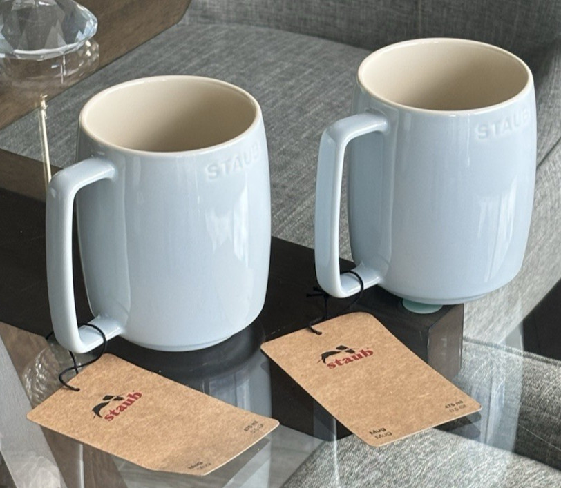 2 STAUB Ceramic Stacking Mug 16 oz - Light Blue - SET of 2 - NWT gallery