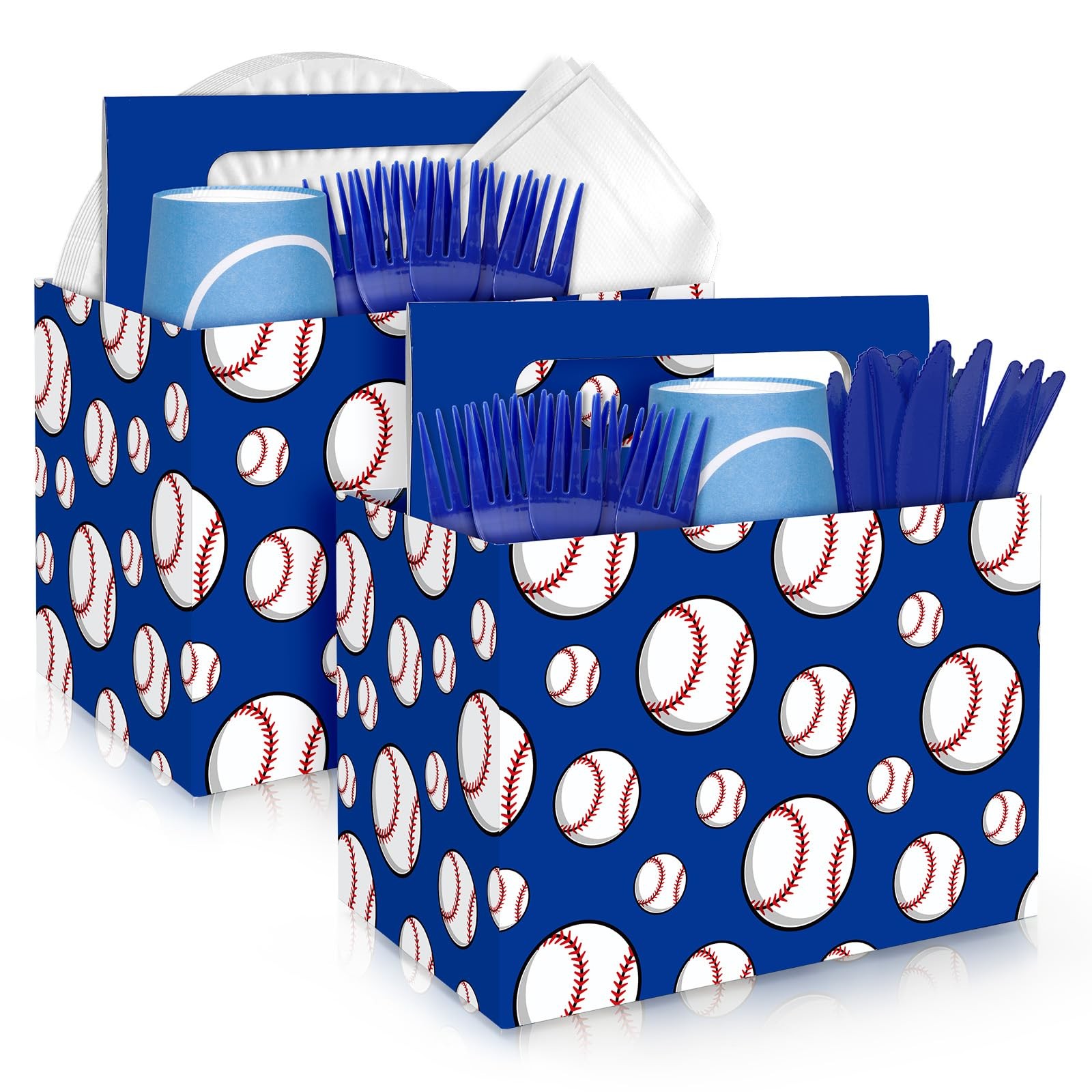 2 Pcs Baseball Disposable Utensil Holder Cutlery Caddy Blue Paper Utensil Cad... gallery