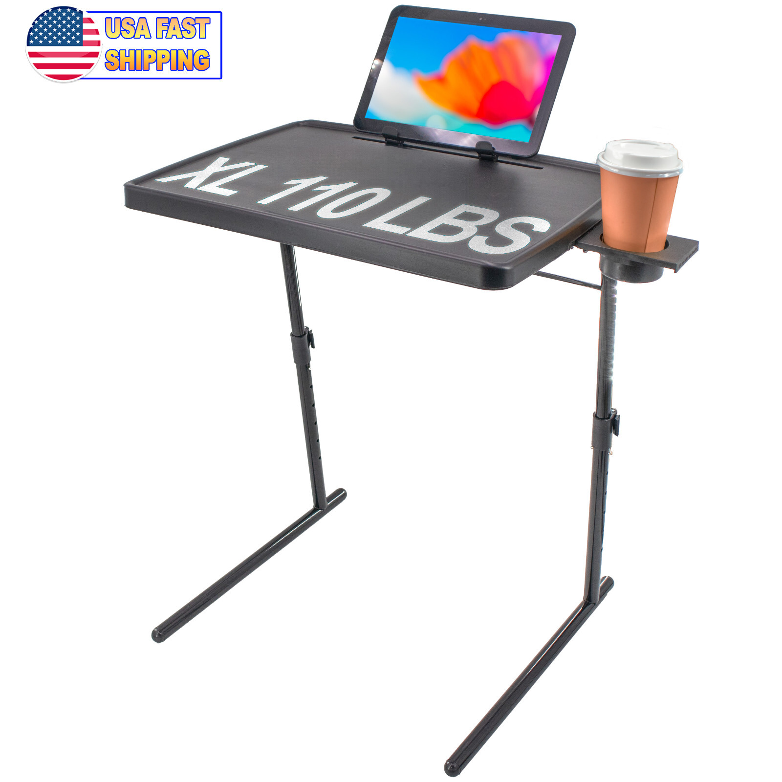 TV Table Tray Folding XL Portable, Sturdy Rotating Cup Holder Tablet Book Stand gallery