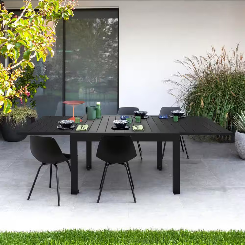 Dark Brown Rectangular Aluminum Outdoor Dining Table Withextension 35 In. to 71 gallery