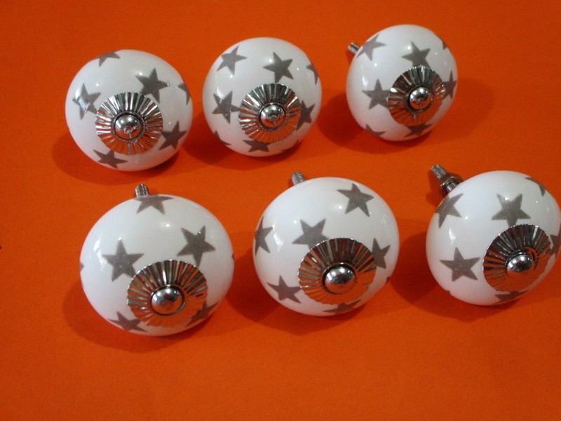 6 Sliver Star Drawer Pulls Knobs Handle Cabinet Dresser Hardware Round Pull gallery