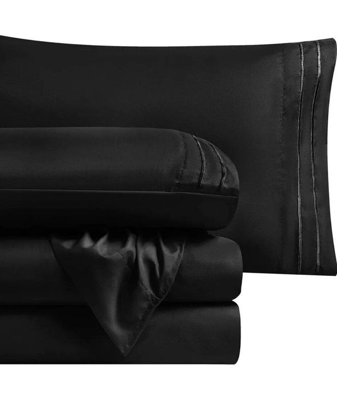 4 piece TITMAY Microfiber Bed Sheet Set FULL Size 81x96" Deep Pocket Soft BLACK gallery