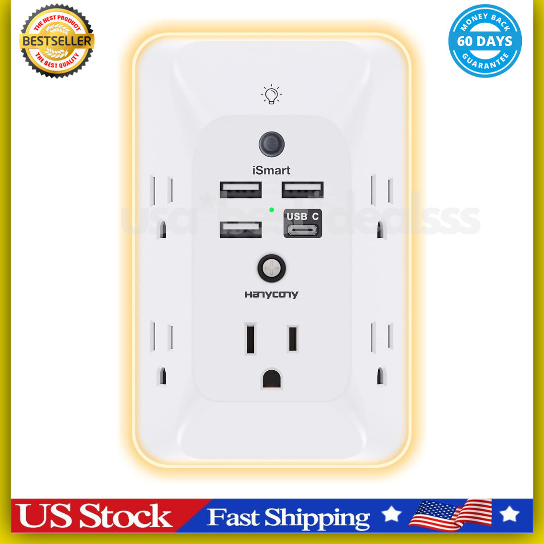 Outlet Extender with Night Light, Multi Plug Outlet, USB Wall Charger Surge Prot gallery