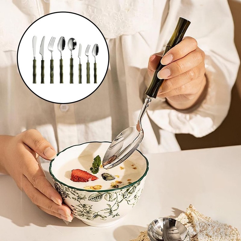 4 Piece Bamboo-Style Silverware Set 304 Stainless Steel Acrylic Handle 20 cm gallery