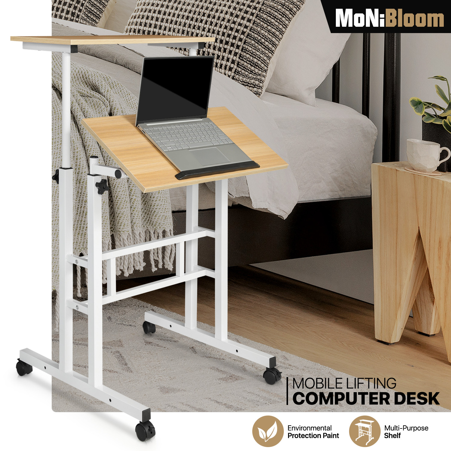Rolling Laptop Desk Adjustable Height Computer Table Stand up Office Workstation gallery