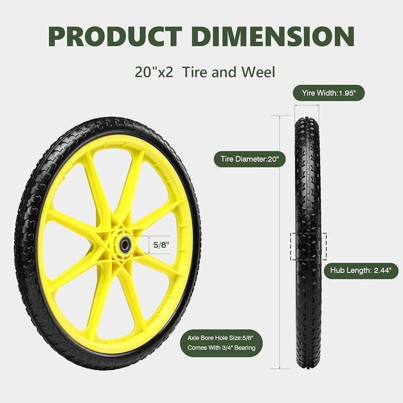 20 Inch Flat Free Tire Solid Airless Wheelbarrow Utility Cart Heavy Duty New gallery