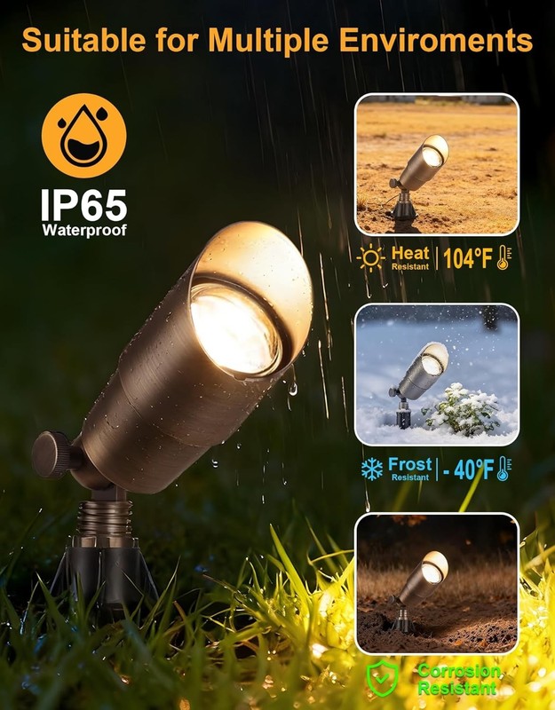 Solid Brass Low Voltage Landscape Lighting, Wired 12V LED Landscape Spotlights w gallery