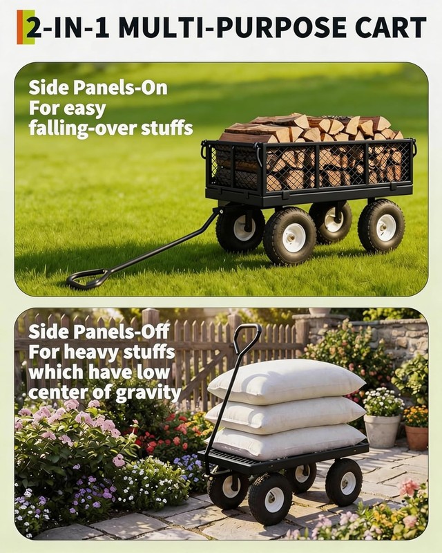 1000lbs Garden Carts Yard Dump Wagon Cart Lawn Utility Beach Steel Heavy Duty gallery