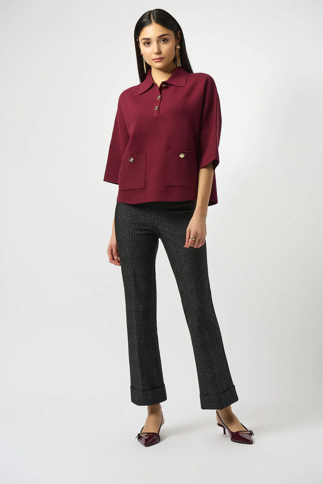 Joseph Ribkoff Black/Grey Checkered Print Pull On Flared Pants 253109-R gallery