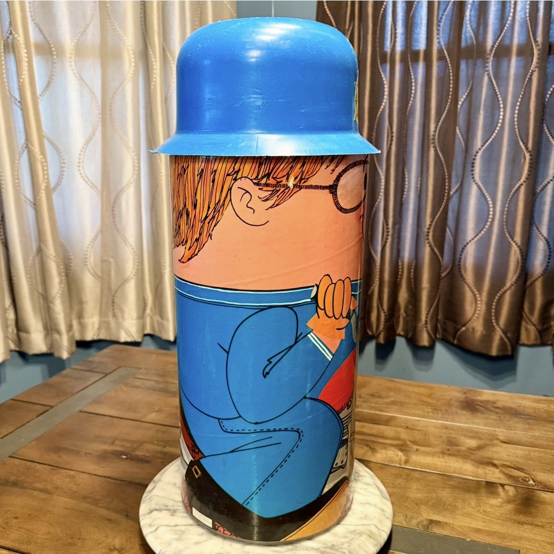 VTG 70s Cheinco 1972 Keystone Cop Motorcycle Policeman Police Trash Can Lid USA gallery