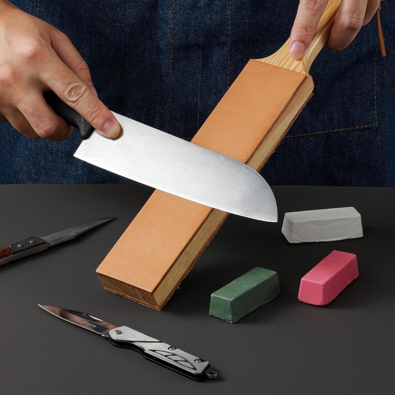 ANGERSTONE Double Side Leather Strop for Knife Sharpening - 14"x 2" Stropping gallery