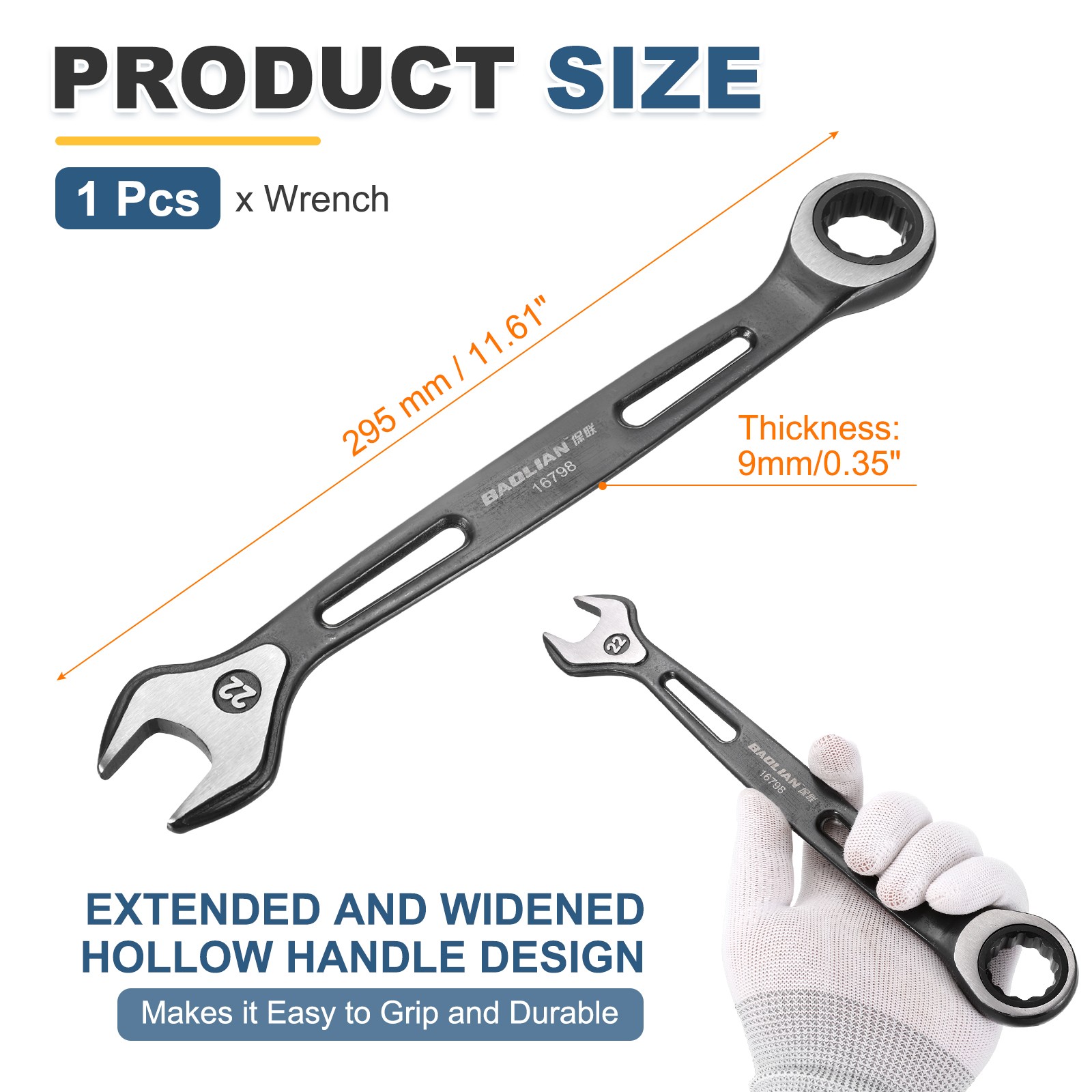 Black-Silver 22mm Ratcheting Wrench Ratchet Box Ended Spanner for Repair gallery