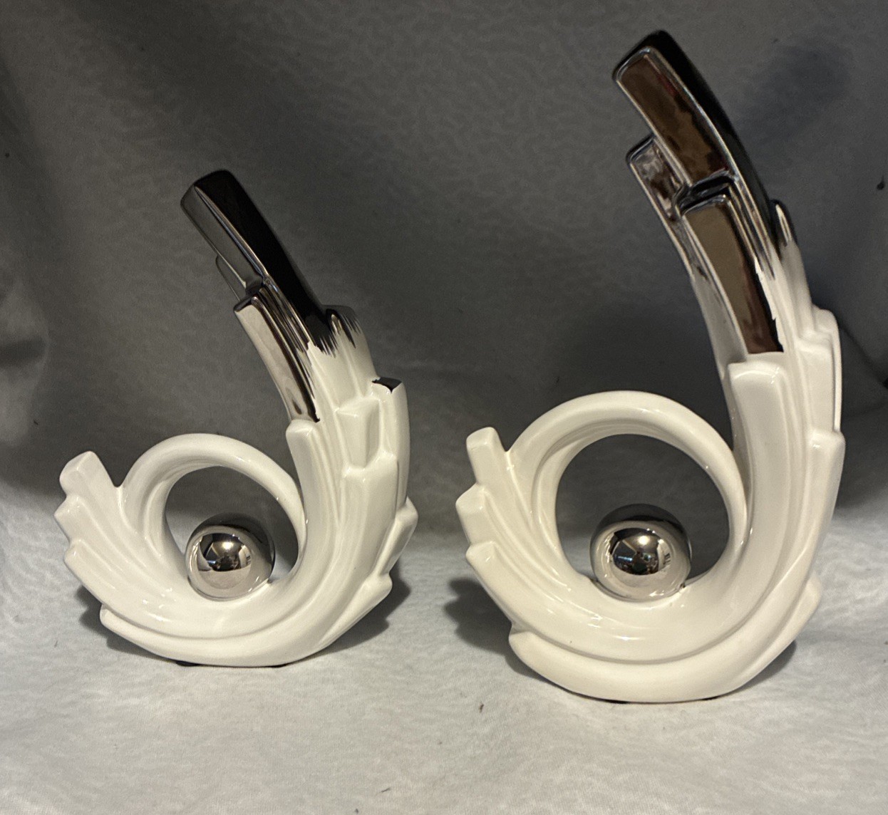 LCCCK 2 Pc Set Abstract Ceramic Statues In White And Silver gallery