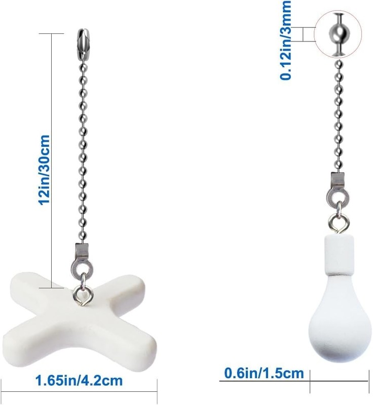 2 Pack Ceiling Fan Pull Chains, 12-inch Beaded Ball Extension Chains with White gallery